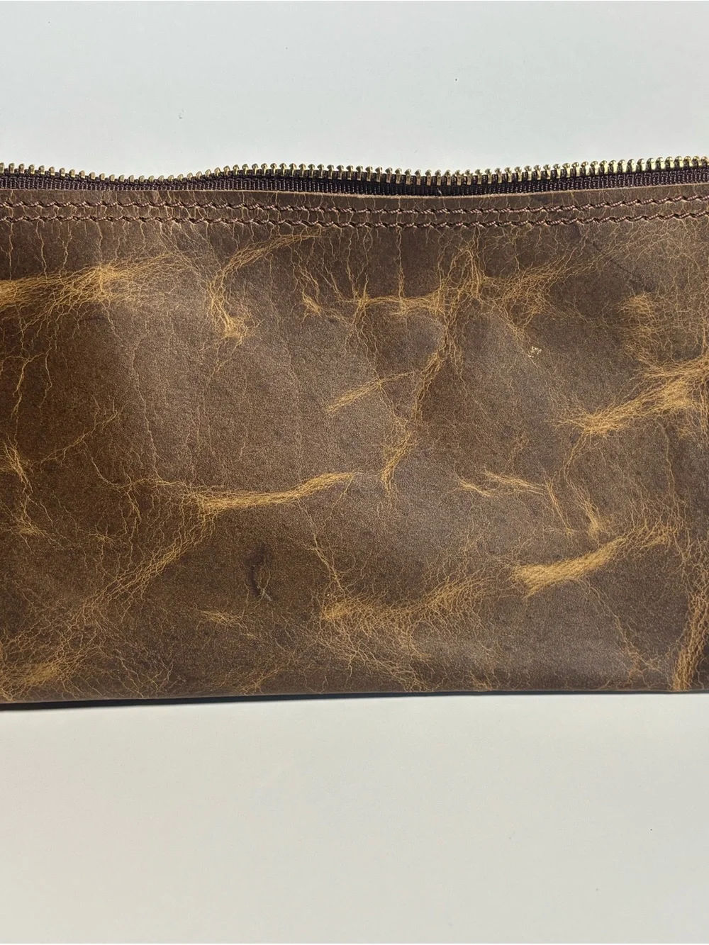 Vintage Distressed Brown Leather Bank Deposit Bag Zipper